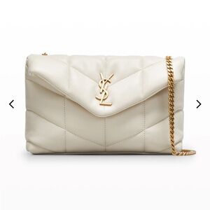 Saint Laurent Cream Quilted Loulou Toy Puffer Crossbody with Gold Hardware
